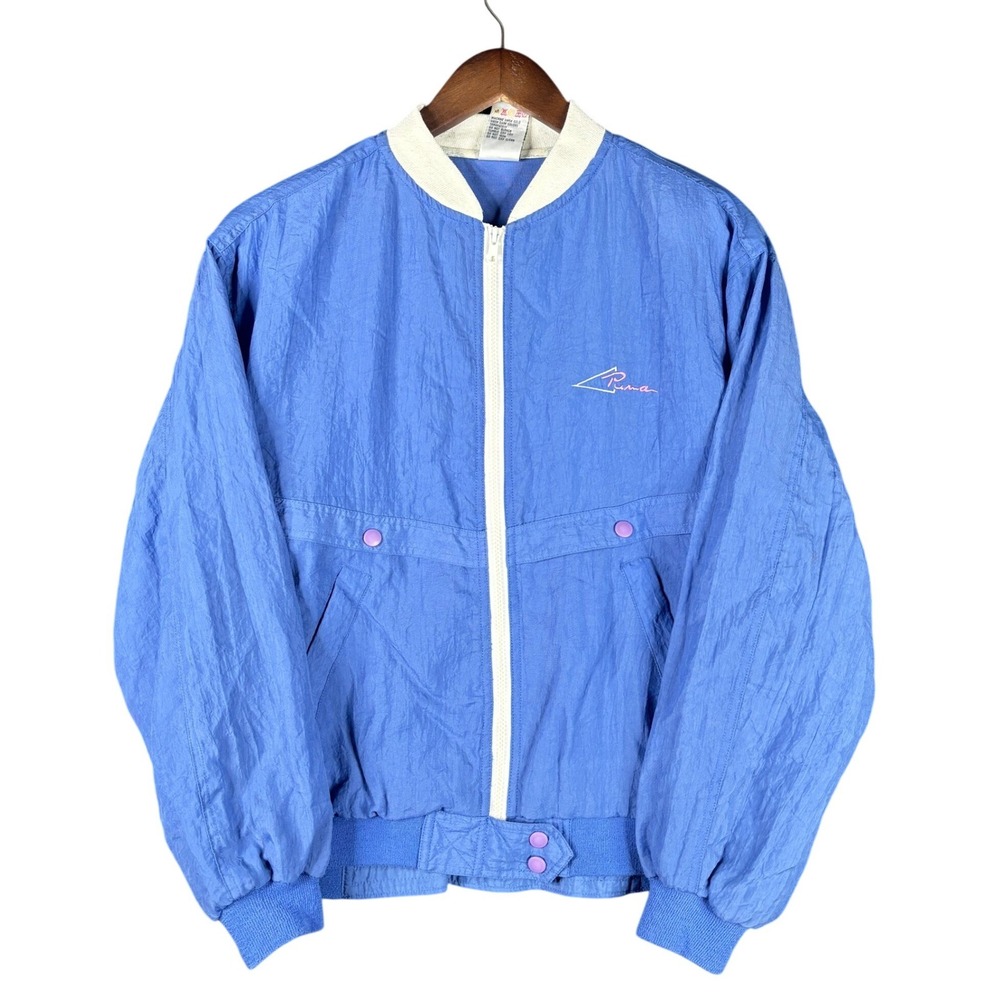 Vintage Puma Windbreaker Track Jacket Blue Nylon Full Zip Bomber Mens Medium 90s